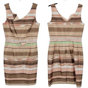 Womens Satin Nasopalatine Pastel Striped Sleeveless Sheath Dress Sz 8 Luncheon